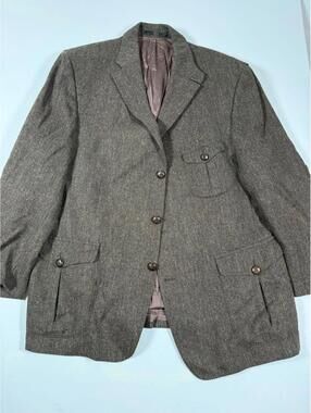 DAKS London Brown Tweed Wool Blazer Jacket Size 44R